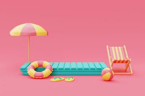 3d rendering of summer vacation concept ,Blue mock up display with beach chai Stock Illustration