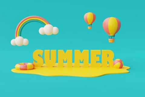 3d rendering of summer vacation concept with colorfull summer elements,minima Stock Illustration
