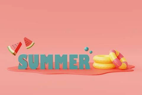 3d rendering of summer vacation concept with colorfull summer elements,minima Stock Illustration