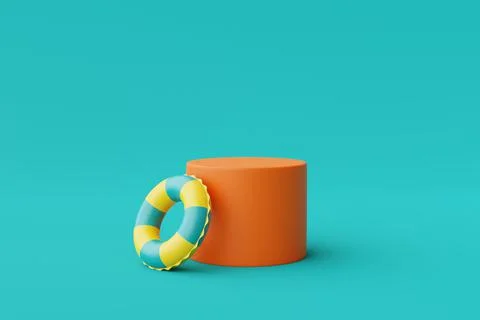 3d rendering of Summer vacation concept,colorfull podium display with Inflata Stock Illustration