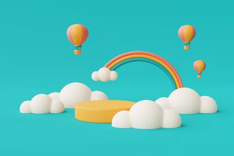 3d rendering of Summer vacation concept,colorfull podium display with hot air Stock Illustration