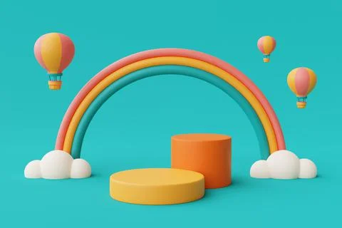 3d rendering of Summer vacation concept,colorfull podium display with hot air Stock Illustration