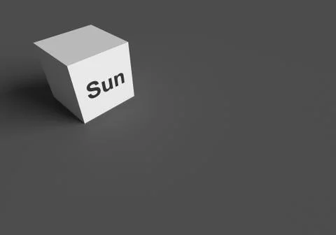 3D RENDERING OF Sun (ABBREVIATION OF SUNDAY) ON WHITE CUBE Stock Illustration