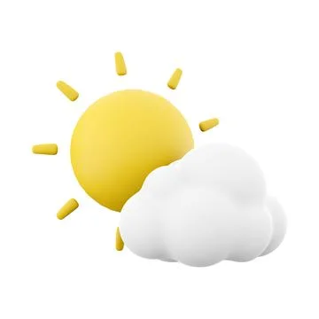 3d rendering sun ahead of the clouds icon. 3d render weather sun cloud icon. sun Stock Illustration