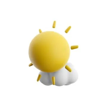 3d rendering sun ahead of the clouds icon. 3d render weather sun cloud icon. sun Stock Illustration