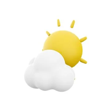 3d rendering sun ahead of the clouds icon. 3d render weather sun cloud icon. sun Stock Illustration