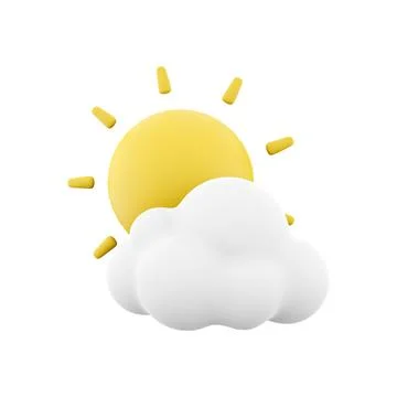 3d rendering sun ahead of the clouds icon. 3d render weather sun cloud icon. sun Stock Illustration