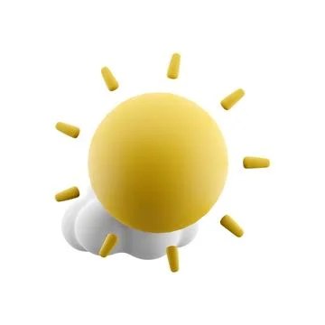 3d rendering sun ahead of the clouds icon. 3d render weather sun cloud icon. sun Illustrazione stock