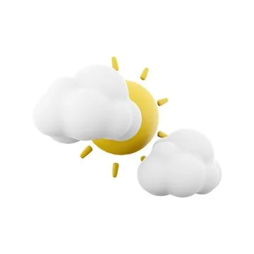 3d rendering sun covered by clouds icon. 3d render cloudy weather with sun icon Stock Illustration