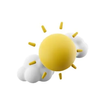 3d rendering sun covered by clouds icon. 3d render cloudy weather with sun icon 스톡 일러스트