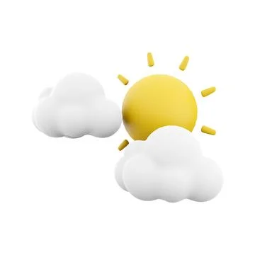 3d rendering sun covered by clouds icon. 3d render cloudy weather with sun icon Stock Illustration