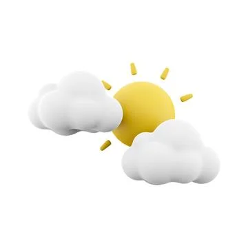 3d rendering sun covered by clouds icon. 3d render cloudy weather with sun icon Stock Illustration