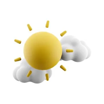 3d rendering sun covered by clouds icon. 3d render cloudy weather with sun icon Stock Illustration