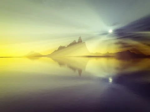 3d rendering of a sunset over the ocean Stock Illustration