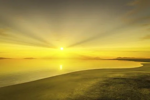 3d rendering of a sunset over the ocean Stock Illustration