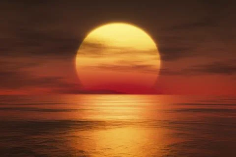 3d rendering of a sunset over the sea イラスト素材