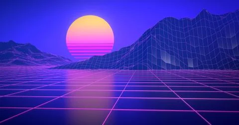 3d rendering of sunset vintage background. Stock Illustration