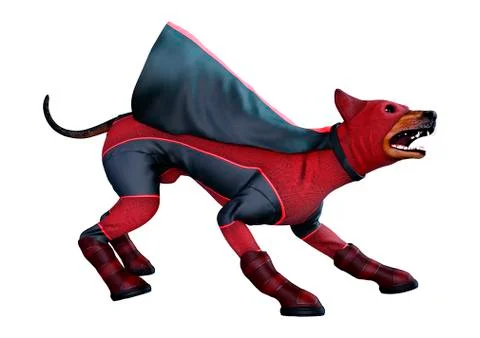3D Rendering Superhero Dog on White Stock Illustration