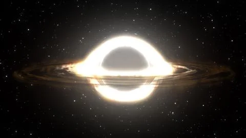 3D rendering of a supermassive black hole against a starry sky Stockillustratie