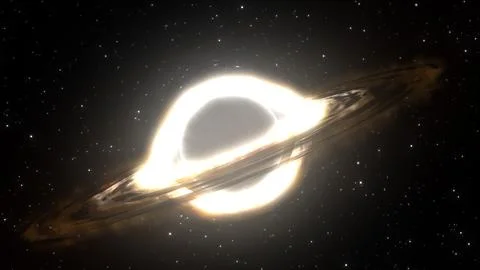3D rendering of a supermassive black hole against a starry sky 스톡 일러스트