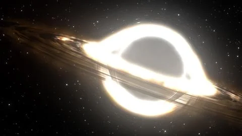 3D rendering of a supermassive black hole against a starry sky Stock Illustration