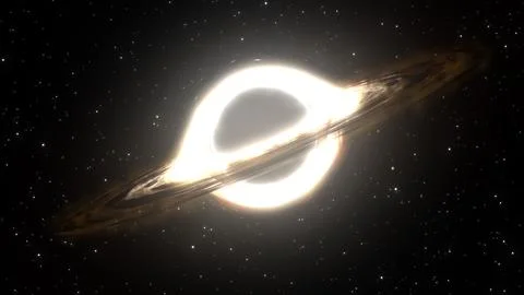 3D rendering of a supermassive black hole against a starry sky 스톡 일러스트