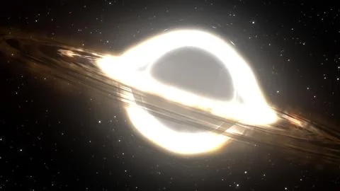 3D rendering of a supermassive black hole against a starry sky Illustrazione stock