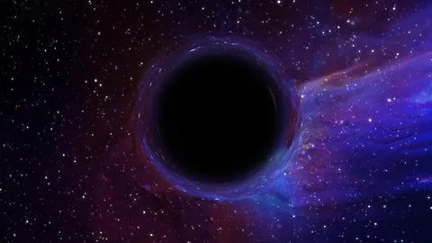 3D rendering of a supermassive black hole against a starry sky Stockillustratie