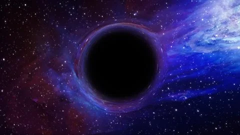 3D rendering of a supermassive black hole against a starry sky Stockillustratie