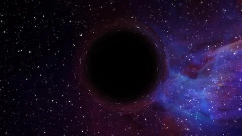 3D rendering of a supermassive black hole against a starry sky Stockillustratie