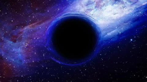 3D rendering of a supermassive black hole against a starry sky Stock Illustration