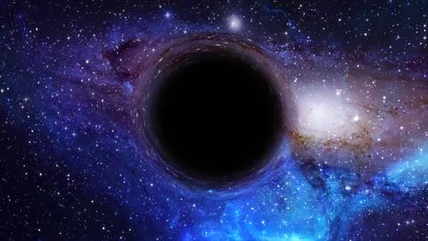 3D rendering of a supermassive black hole against a starry sky Stockillustratie