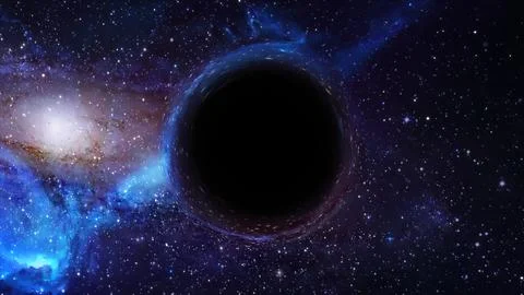 3D rendering of a supermassive black hole against a starry sky Stockillustratie