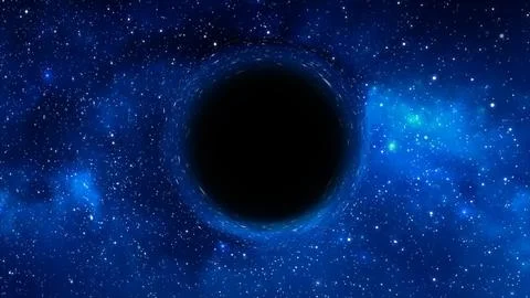 3D rendering of a supermassive black hole against a starry sky Stock Illustration