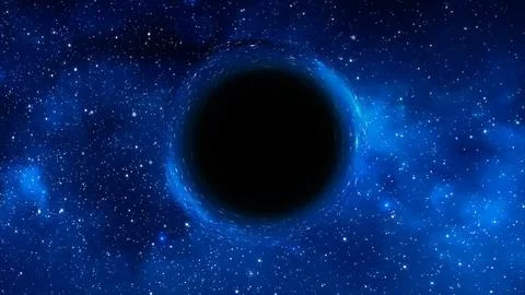 3D rendering of a supermassive black hole against a starry sky Stock Illustration