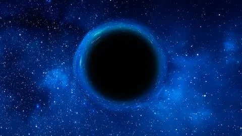 3D rendering of a supermassive black hole against a starry sky Stockillustratie