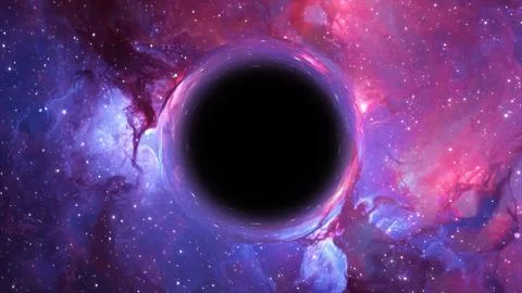 3D rendering of a supermassive black hole against a starry sky Stock Illustration