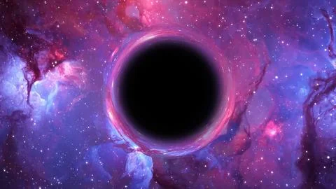3D rendering of a supermassive black hole against a starry sky Stockillustratie