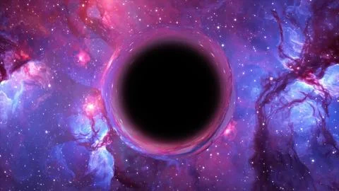 3D rendering of a supermassive black hole against a starry sky Stockillustratie