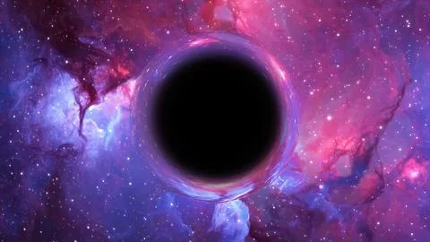 3D rendering of a supermassive black hole against a starry sky Stockillustratie