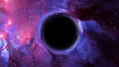 3D rendering of a supermassive black hole against a starry sky Stock Illustration