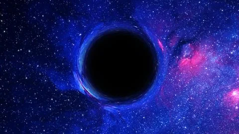 3D rendering of a supermassive black hole against a starry sky Stockillustratie