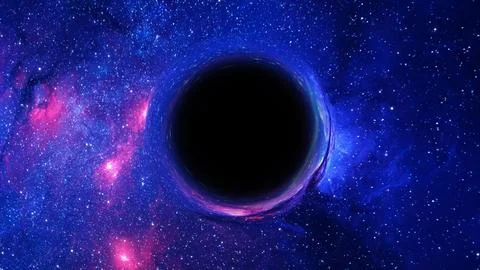 3D rendering of a supermassive black hole against a starry sky Stockillustratie