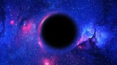 3D rendering of a supermassive black hole against a starry sky Stock Illustration