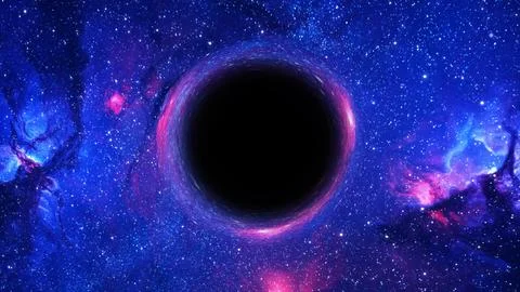 3D rendering of a supermassive black hole against a starry sky Stockillustratie