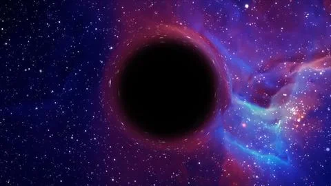 3D rendering of a supermassive black hole against a starry sky Stockillustratie