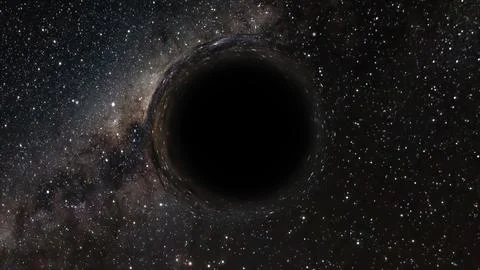 3D rendering of a supermassive black hole against a starry sky 스톡 일러스트