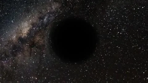 3D rendering of a supermassive black hole against a starry sky Stockillustratie