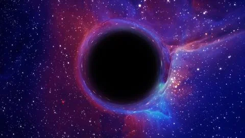 3D rendering of a supermassive black hole against a starry sky Stockillustratie