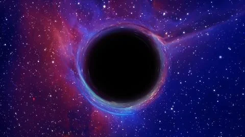 3D rendering of a supermassive black hole against a starry sky Stockillustratie